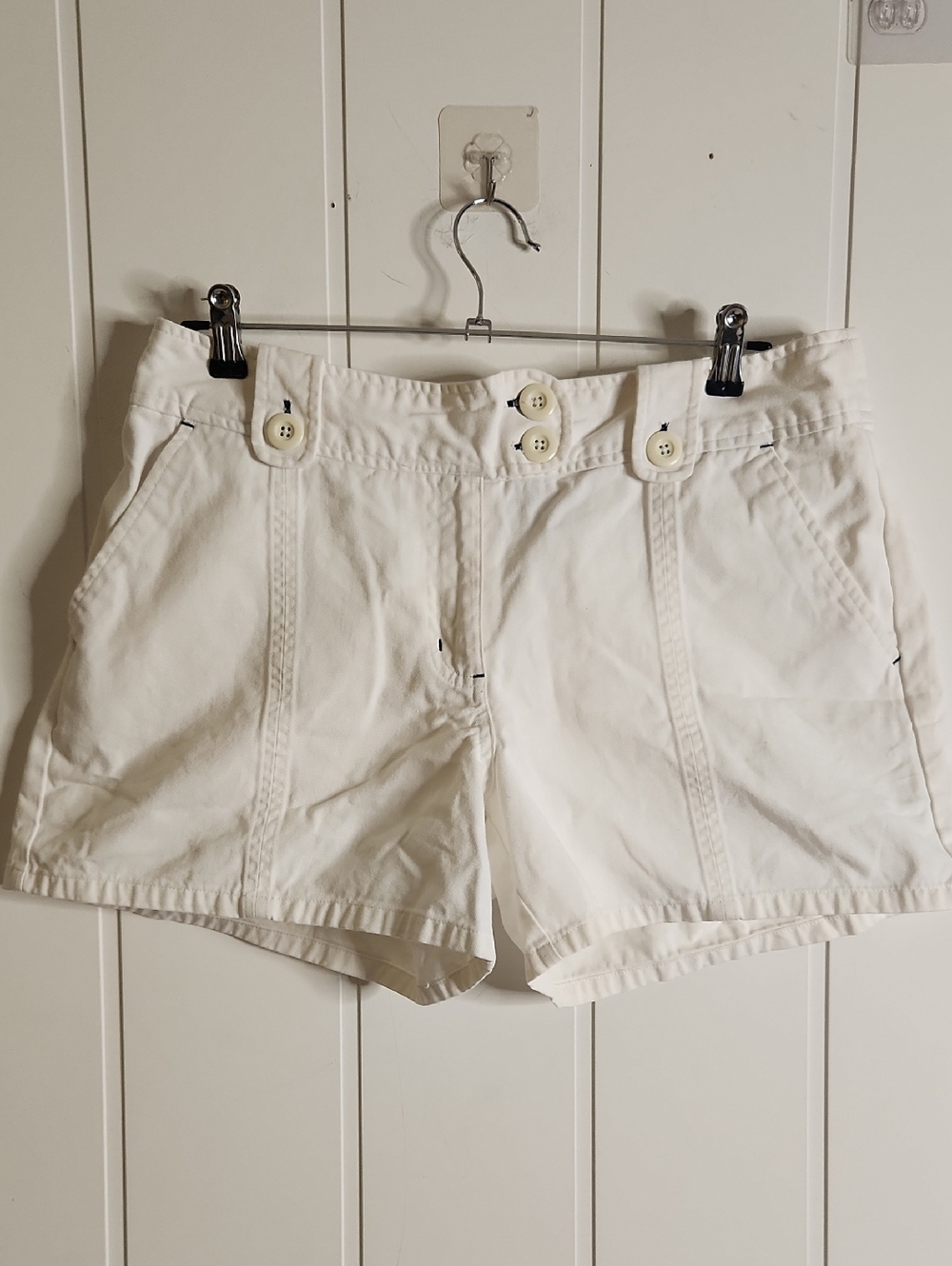 Allison Brittney White High-Waist Button Shorts Sailor Thick Cotton Coastal